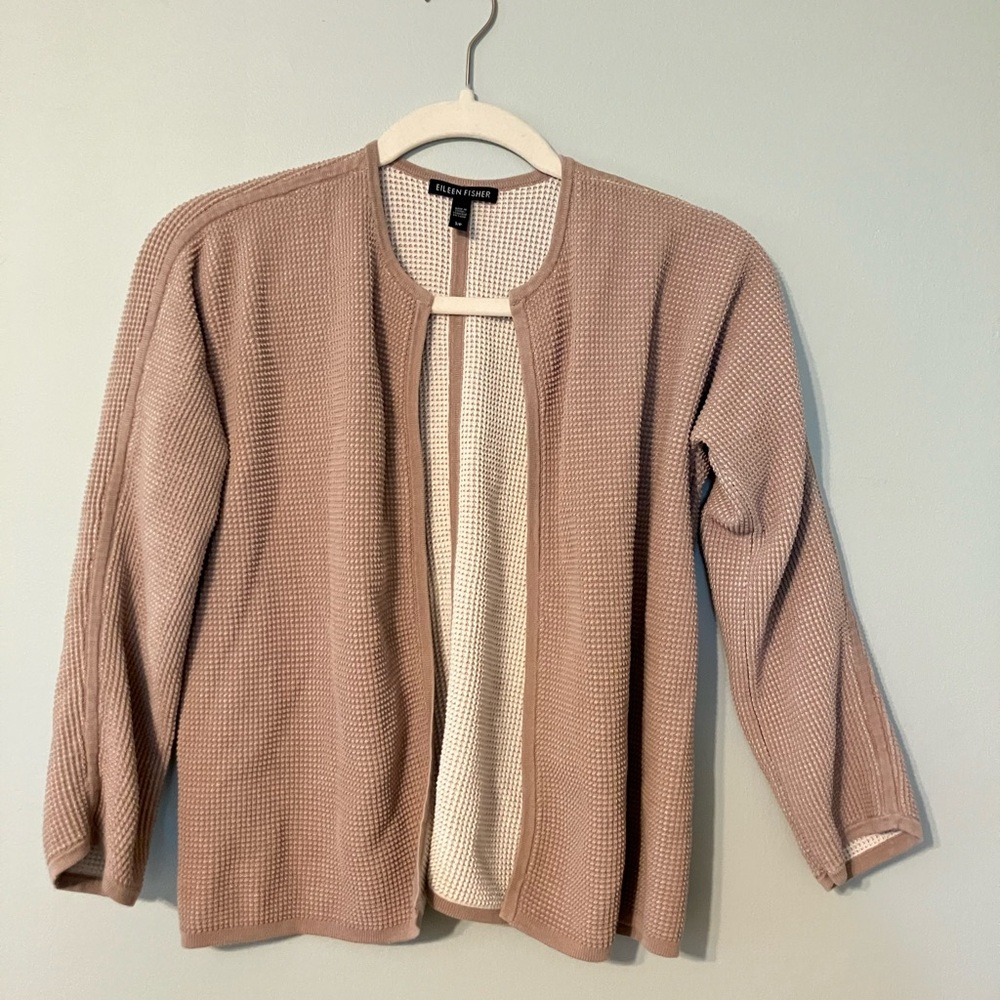 Eileen Fisher Taupe Open-Front Cardigan S